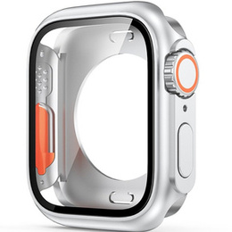 2w1 Pełne Etui + Szkło Hartowane do Apple Watch 7/8/9 41MM, Srebrne/Pomarańczowe