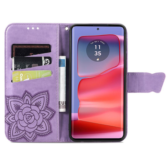 Etui z klapką do Motorola Edge 50 Ultra, Butterfly, fioletowe