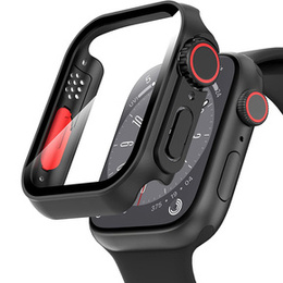 2w1 Etui + Szkło Hartowane do Apple Watch 4/5/6/SE 44MM, Czarne/Czerwone