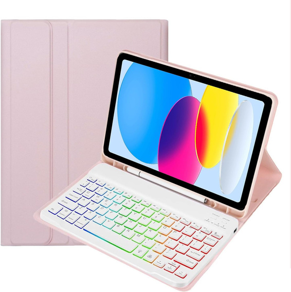 Etui z podświetlaną klawiaturą bluetooth do iPad 11" 2025 A16 (11 gen.) / iPad 10.9" 2022 (10 gen.), różowe