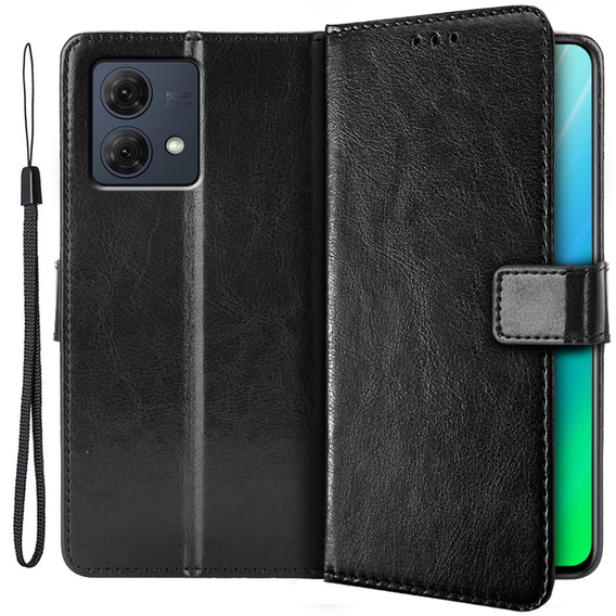 Etui z klapką do Motorola Moto G84 5G, Crazy Horse Wallet, czarne