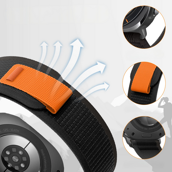 Pasek Nylonowy do Samsung Galaxy Watch Ultra 47mm (2025 / 2024) , Szary / Pomarańczowy