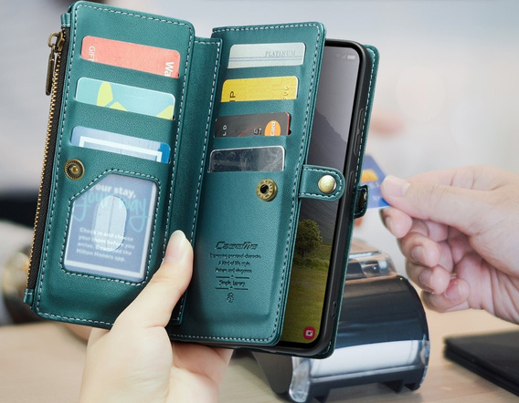 Etui portfelowe z zamkiem i paskami do Samsung Galaxy S25 Edge – praktyczność i styl w jednym - zielone