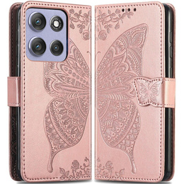 Etui z klapką do Motorola Moto G56 5G, Butterfly, różowe rose gold