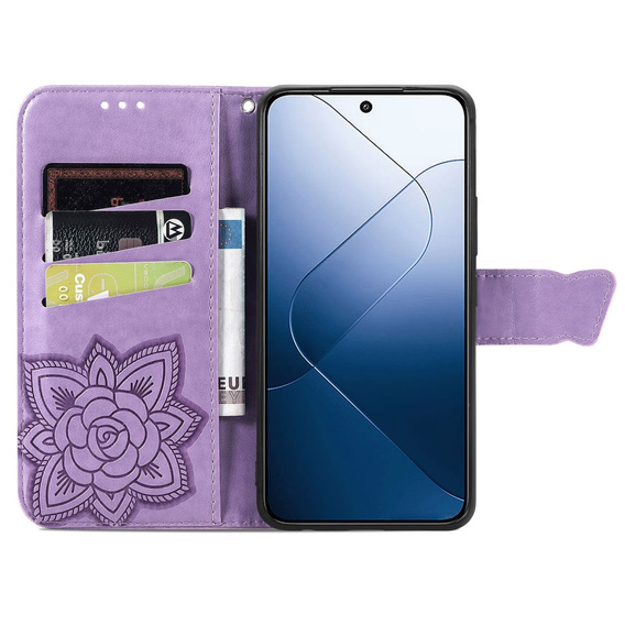 Etui z klapką do Xiaomi 14T Pro, Butterfly, fioletowe