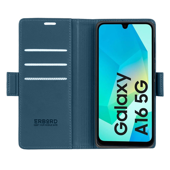 Etui do Samsung Galaxy A16, ERBORD Glossy Litchi, portfel z klapką, niebieskie