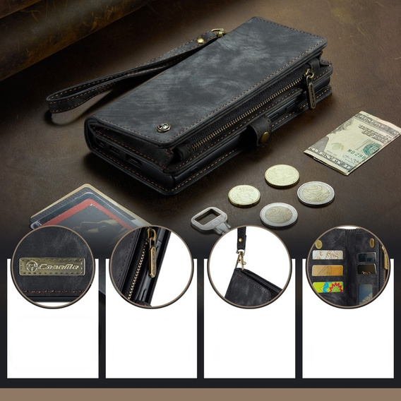 Etui CASEME do Samsung Galaxy A56 5G, Retro Leather Wallet, z paskiem, czarne