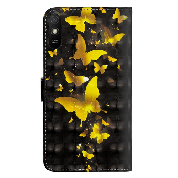 Etui Wallet do Xiaomi Redmi 9A, Light Spots Decor, Gold Butterflies