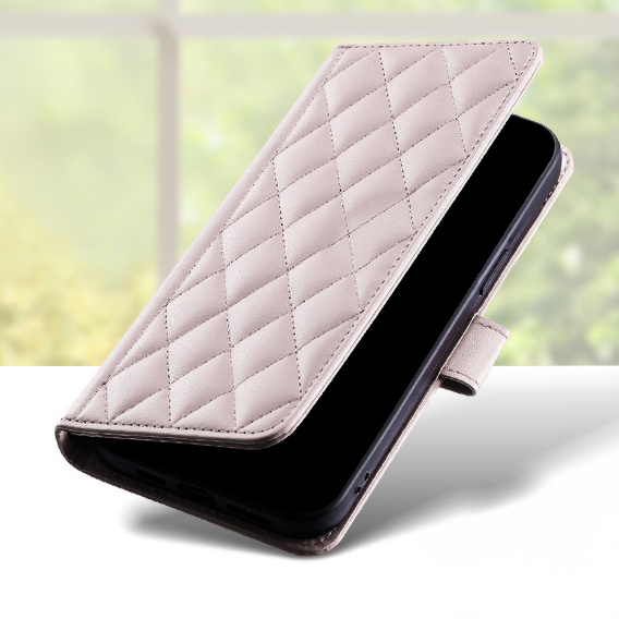 Etui z klapką do Samsung Galaxy A16 / A16 5G, Rhombus Crossbody Leather, różowe rose gold