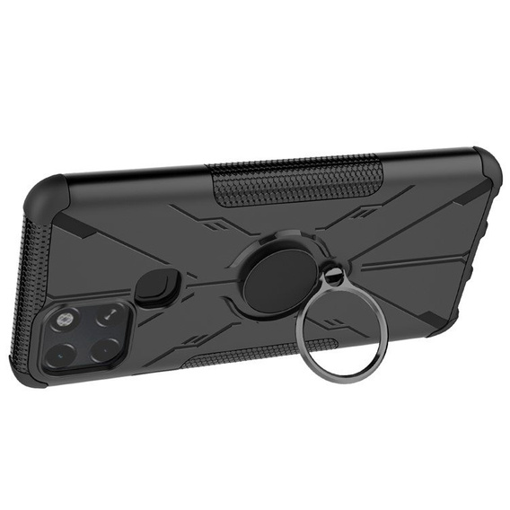Etui do Infinix Smart 6, Pancerne Shockproof Obudowa KickStand Ring Case, Czarne
