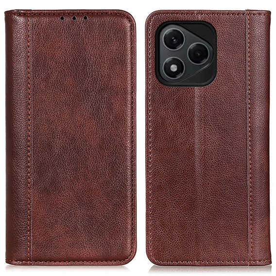 Etui z klapką do Honor 400 Lite – brązowe, skórzane, z funkcją podstawki i kieszenią na kartę