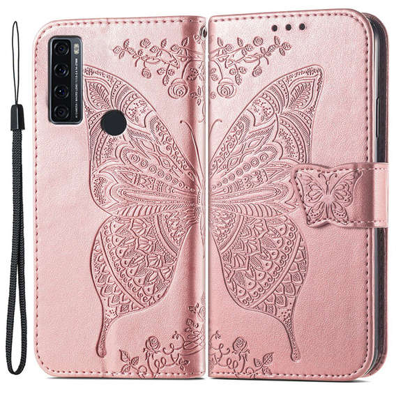 Etui z klapką do TCL 20 SE, Butterfly, różowe