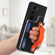 Etui skórzane do Samsung Galaxy Z Fold6 5G, z podstawką i szkłem, czarne