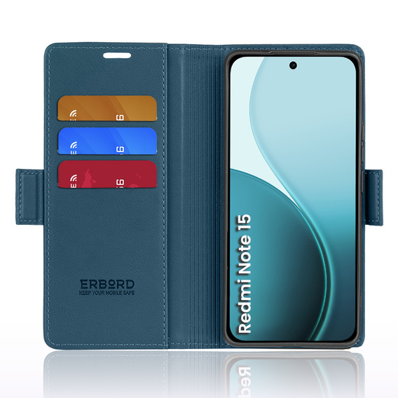 Etui do Xiaomi Redmi Note 15 5G / Poco M8 5G, ERBORD Glossy Litchi, portfel z klapką, niebieskie