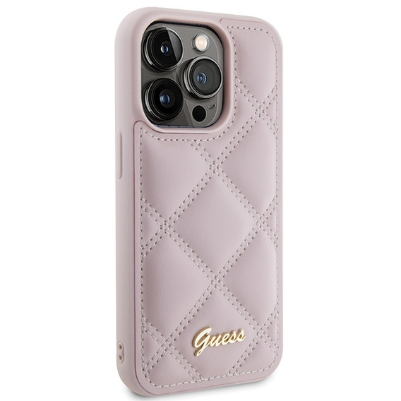 Etui GUESS do iPhone 15 Pro, Quilted Metal Logo, różowe