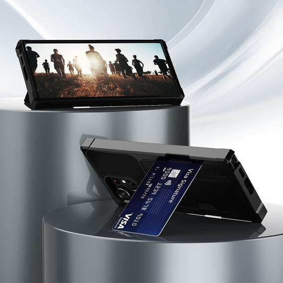 Etui do Samsung Galaxy S24 Ultra, Card Holder Kickstand, czarne