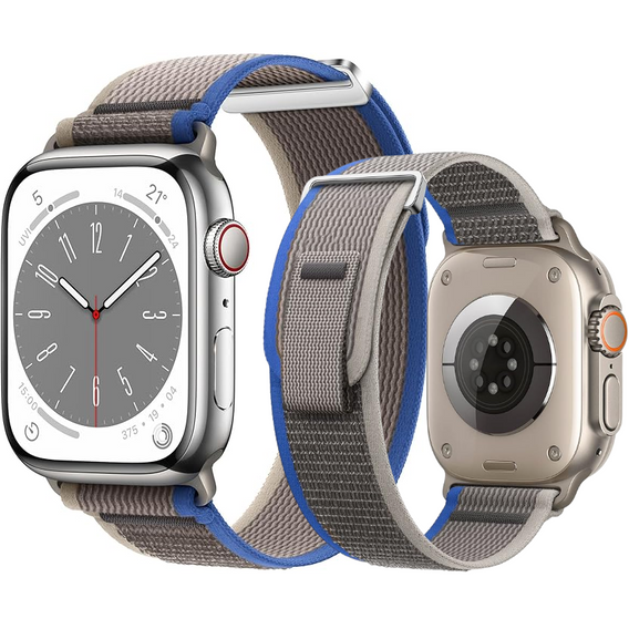 Pasek Nylonowy do Apple Watch 1/2/3/4/5/6/7/8/9/10/11/SE Ultra 1/2/3 42/44/45/46/49mm, Szary/Niebieski