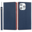 Etui z klapką do iPhone 14 Pro, Litchi Skin Grain, granatowe