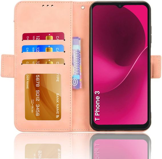 Etui z klapką do T Phone 3 5G, Card Slot, różowe