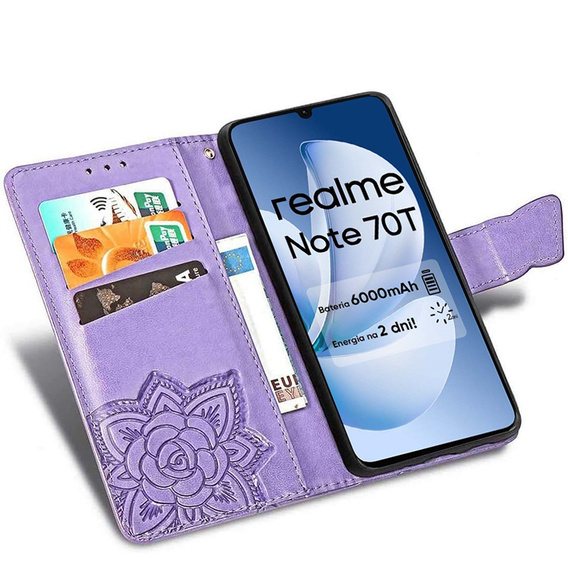 Etui z klapką do Realme Note 70T 4G, Butterfly, fioletowe
