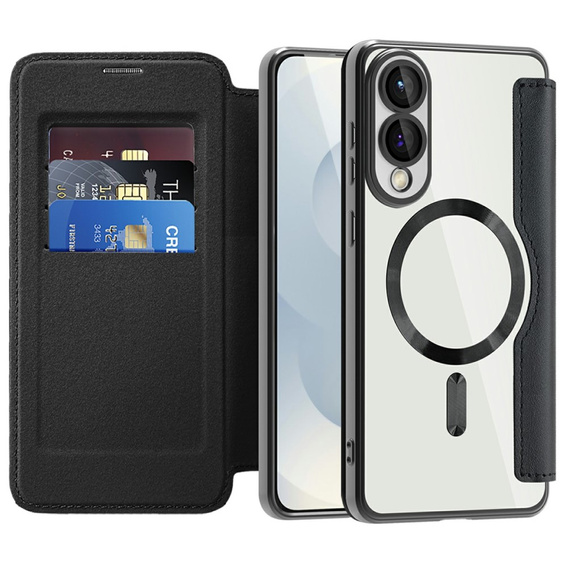 Etui skórzane do Samsung Galaxy S25 Edge – czarne, kompatybilne z MagSafe, z ochroną RFID