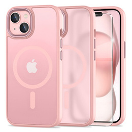 Etui do iPhone 15, do MagSafe, ERBORD Matt Case, różowy + Szkło na ekran