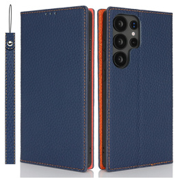 Etui z klapką do Samsung Galaxy S25 Ultra, Litchi Skin Grain, granatowe