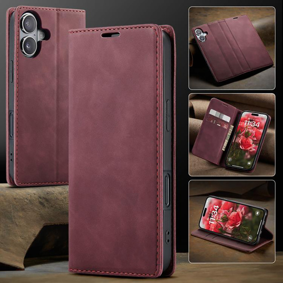 Etui do iPhone 17, ERBORD Vintage portfel z klapką, czerwone