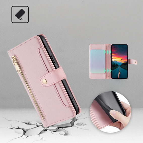 Etui z klapką do Realme 14 Pro 5G, Wallet Zipper Pocket, różowe