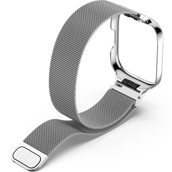 Pasek Bransoleta Milanese z Etui do Xiaomi Redmi Watch 3 Active, Srebrny