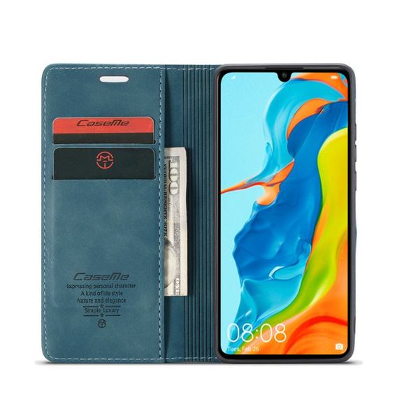 Etui CASEME do Huawei P30 Lite, Leather Wallet Case, niebieskie