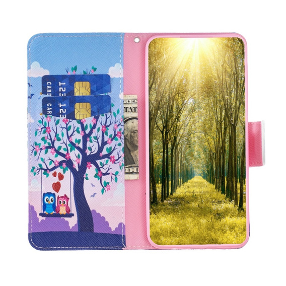 Etui z klapką do Samsung Galaxy A25 5G, Wallet, Two Owls, niebieskie + szkło 9H