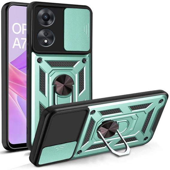 Zestaw Etui pancerne do Oppo A78 5G, Nox Camera Slide, zielone + szkło