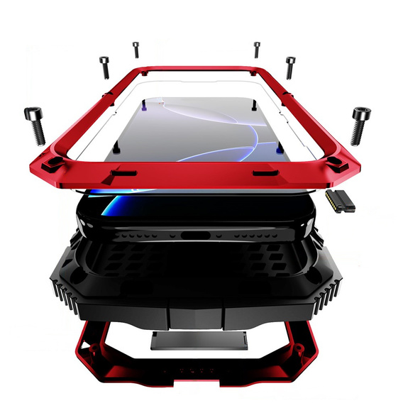 Etui R-JUST do iPhone 17 Pro z wbudowaną ochroną ekranu - czerwone