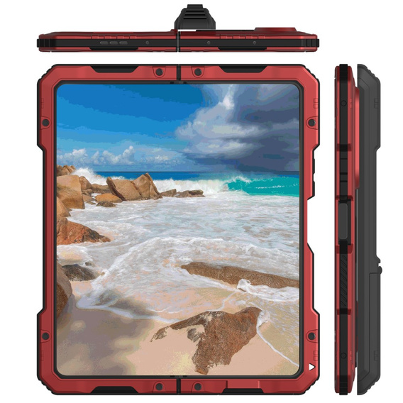 Etui pancerne do Samsung Galaxy Z Fold 5 5G, aluminiowe, z podstawką i miejscem na rysik, czerwone
