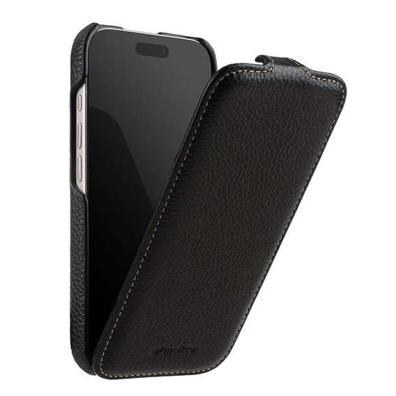 Etui MELKCO z klapką do iPhone 17 Pro, skórzane, flip, czarne