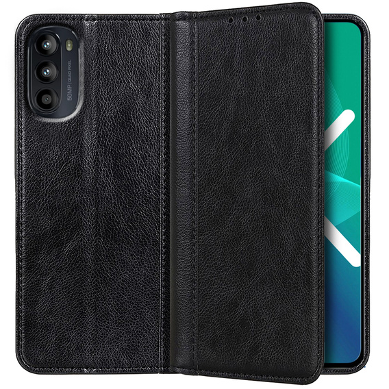 Etui z klapką do Motorola Moto G52 / G82 5G, Split Leather, czarne