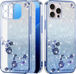 Etui do iPhone 16 Pro Max, Glitter Flower, niebieskie