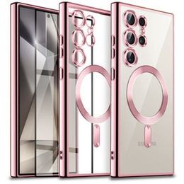 Etui do Samsung Galaxy S24 Ultra, Electro MagSafe, różowe rose gold + Szkło Full Glue Ceramic