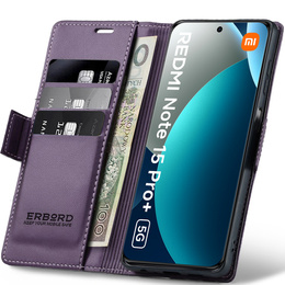 Etui do Xiaomi Redmi Note 15 Pro Plus 5G / Poco M8 Pro 5G, ERBORD Glossy Litchi, portfel z klapką, fioletowe