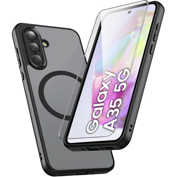 Etui do Samsung Galaxy A35 4G/5G, do MagSafe, ERBORD Matt Case, czarny + Szkło na ekran