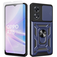 Zestaw Etui pancerne do Oppo A78 5G, Nox Camera Slide, niebieskie + szkło