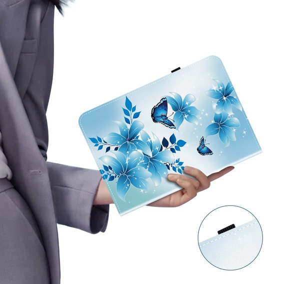 Etui do Lenovo Tab K11 Plus – niebieskie, z nadrukiem motyla, z kieszeniami na karty i funkcją podstawki