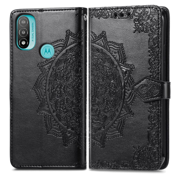 Etui z klapką do Motorola Moto E20/E30/E40, Mandala, czarne