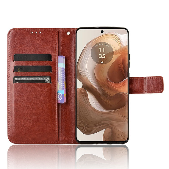 Etui z klapką do Motorola Edge 50 Ultra, Crazy Horse Wallet, brązowe