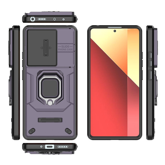 Etui do Xiaomi Redmi Note 13 Pro 4G / Xiaomi Redmi Note 14S / Xiaomi Poco M6 Pro 4G, KickStand Camera Lens, fioletowe