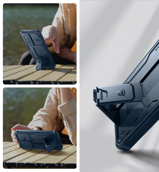 Etui pancerne do Samsung Galaxy A36 5G, Dexnor Kickstand Cam Protector, niebieskie