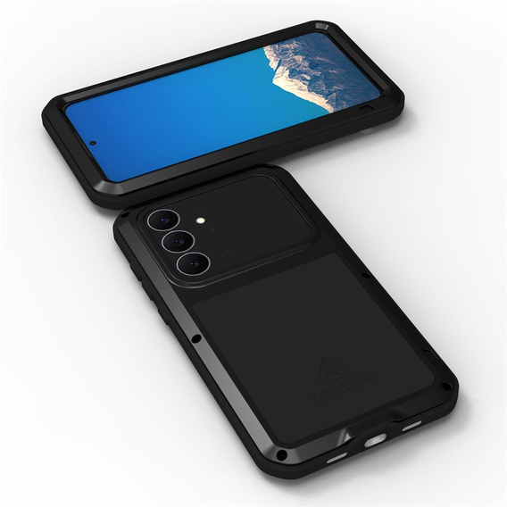 Etui Love Mei do Samsung Galaxy S25 FE, pancerne ze szkłem, czarne