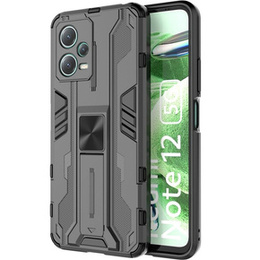 Etui do Xiaomi Redmi Note 12 5G / POCO X5 5G, pancerne z podstawką i ochroną aparatu, czarne