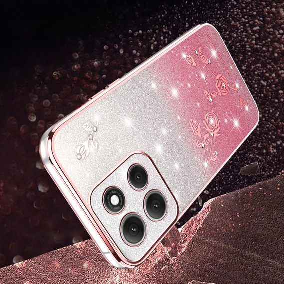 Etui do Motorola Moto G56 5G, Glitter Flower, różowe rose gold